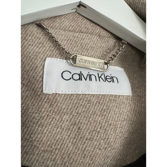 Calvin Klein Medium Winter Pea Coat Jacket Neutral Tan Taupe Work Lux Designer - Picture 8 of 12